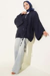 Brit Düğmeli Oversize Kimono Lacivert