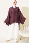 Brit Düğmeli Oversize Kimono Mürdüm