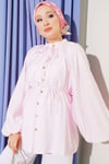 Brit Düğmeli Oversize Müslin Gömlek Pembe