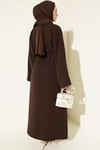 Broş Aksesuarlı Abaya Takım Kahve