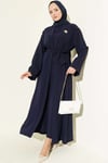 Broş Aksesuarlı Abaya Takım Lacivert