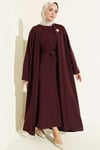 Broş Aksesuarlı Abaya Takım Mürdüm