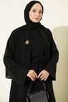 Broş Aksesuarlı Abaya Takım Siyah