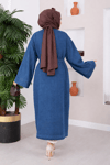 Broş Düğme Detaylı Kot Kimono Mavi