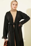 Büzgü Detaylı Katlı Abaya Takım Bej