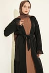 Büzgü Detaylı Katlı Abaya Takım Latte