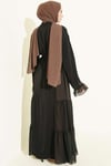 Büzgü Detaylı Katlı Abaya Takım Latte