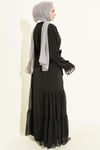 Büzgü Detaylı Katlı Abaya Takım Siyah