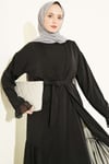 Büzgü Detaylı Katlı Abaya Takım Siyah