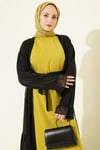 Büzgü Detaylı Katlı Abaya Takım Yağ Yeşili