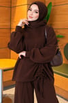 Büzgü Detaylı Oversize İkili Takım Kahve
