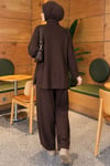 Cepli Fermuar Detaylı Şalvar İkili Takım Kahve