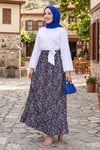 Çiçek Desen Beli Lastikli Etek Siyah