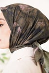 Çiçek Desenli Bambu Kraş Eşarp Haki
