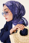 Çiçek Desenli Bambu Kraş Eşarp İndigo