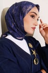 Çiçek Desenli Bambu Kraş Eşarp Lacivert