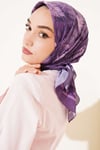 Çiçek Desenli Bambu Kraş Eşarp Lila