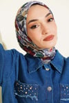 Çiçek Desenli Soft Eşarp Gri