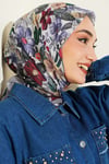 Çiçek Desenli Soft Eşarp Gri