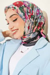 Çiçek Desenli Soft Eşarp Siyah Bej