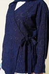 Çiçek İşlemeli Bağlamalı Kimono Lacivert