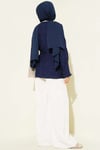 Çiçek İşlemeli Bağlamalı Kimono Lacivert