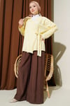 Çiçek İşlemeli Bağlamalı Kimono Sarı