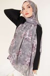Çiçek Motif Detaylı Şal Füme