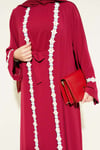 Çiçek Motifli Kuşaklı Abaya Bordo