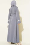 Çiçek Motifli Kuşaklı Abaya Gri