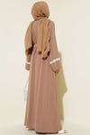 Çiçek Motifli Kuşaklı Abaya Latte