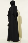 Çiçek Motifli Kuşaklı Abaya Siyah