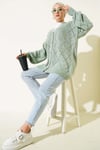 Çiçekli Baklava Desenli Triko Hırka Çağla Yeşili