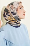 Çiçekli Fırça Desen Elegance Eşarp Lacivert