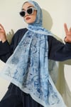 Çiçekli Keten Line Şal Bebe Mavi