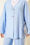Çift Düğmeli Kimono İkili Takım Mavi