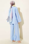 Çift Düğmeli Kimono İkili Takım Mavi