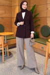 Çizgi Astarlı Düğmeli Blazer Ceket Mürdüm