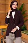 Çizgi Astarlı Düğmeli Blazer Ceket Mürdüm