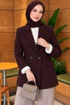 Çizgi Astarlı Düğmeli Blazer Ceket Mürdüm