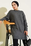 Çizgi Baklava Desen Triko Tunik Füme