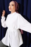 Çizgi Dikişli Oversize Düşük Kol Gömlek Ekru