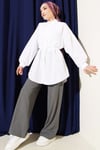Çizgi Dikişli Oversize Düşük Kol Gömlek Ekru