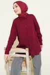 Çizgi Dikişli Pullu Oversize Gömlek Bordo