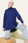 Çizgi Dikişli Pullu Oversize Gömlek Lacivert