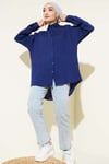 Çizgi Dikişli Pullu Oversize Gömlek Lacivert