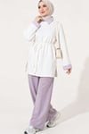 Çizgi Gömlek Garnili Basic Tunik Ekru