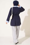 Çizgi Gömlek Garnili Basic Tunik Lacivert