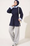 Çizgi Gömlek Garnili Basic Tunik Lacivert