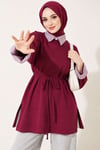 Çizgi Gömlek Garnili Basic Tunik Mürdüm